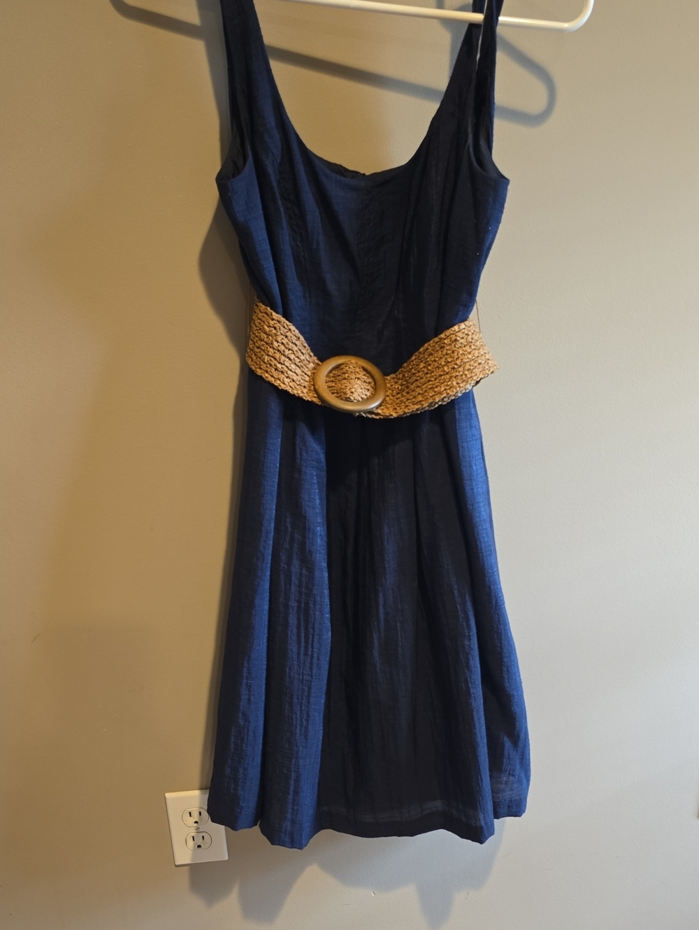 Nine West Navy Sleeveless Midi Dress with Woven Tan Belt